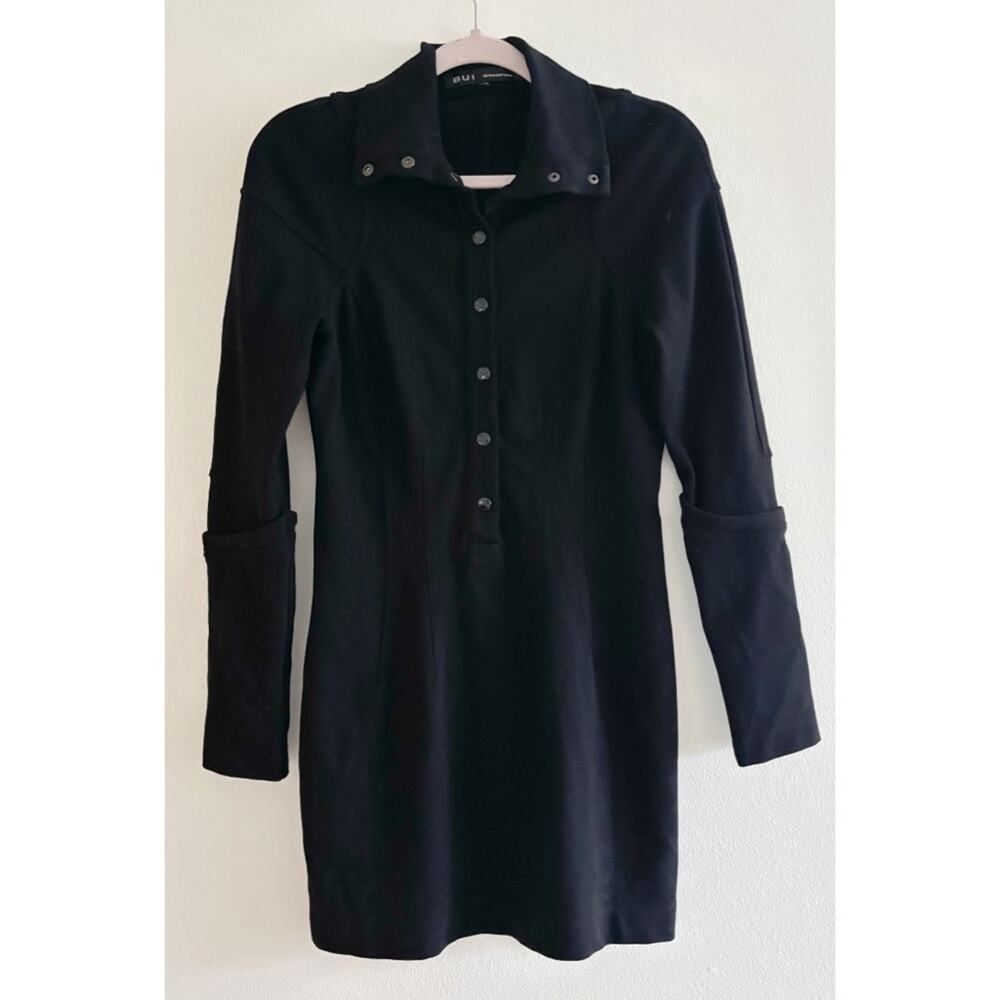 Barbara Bui Black Comfy Button Front Collared Long Sleeve Black Dress Size 40